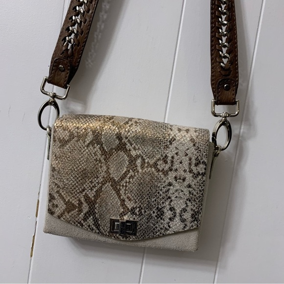 Free People Metallic Leather Snake Snakeskin Print Bag Purse Small Crossbody - Picture 4 of 16